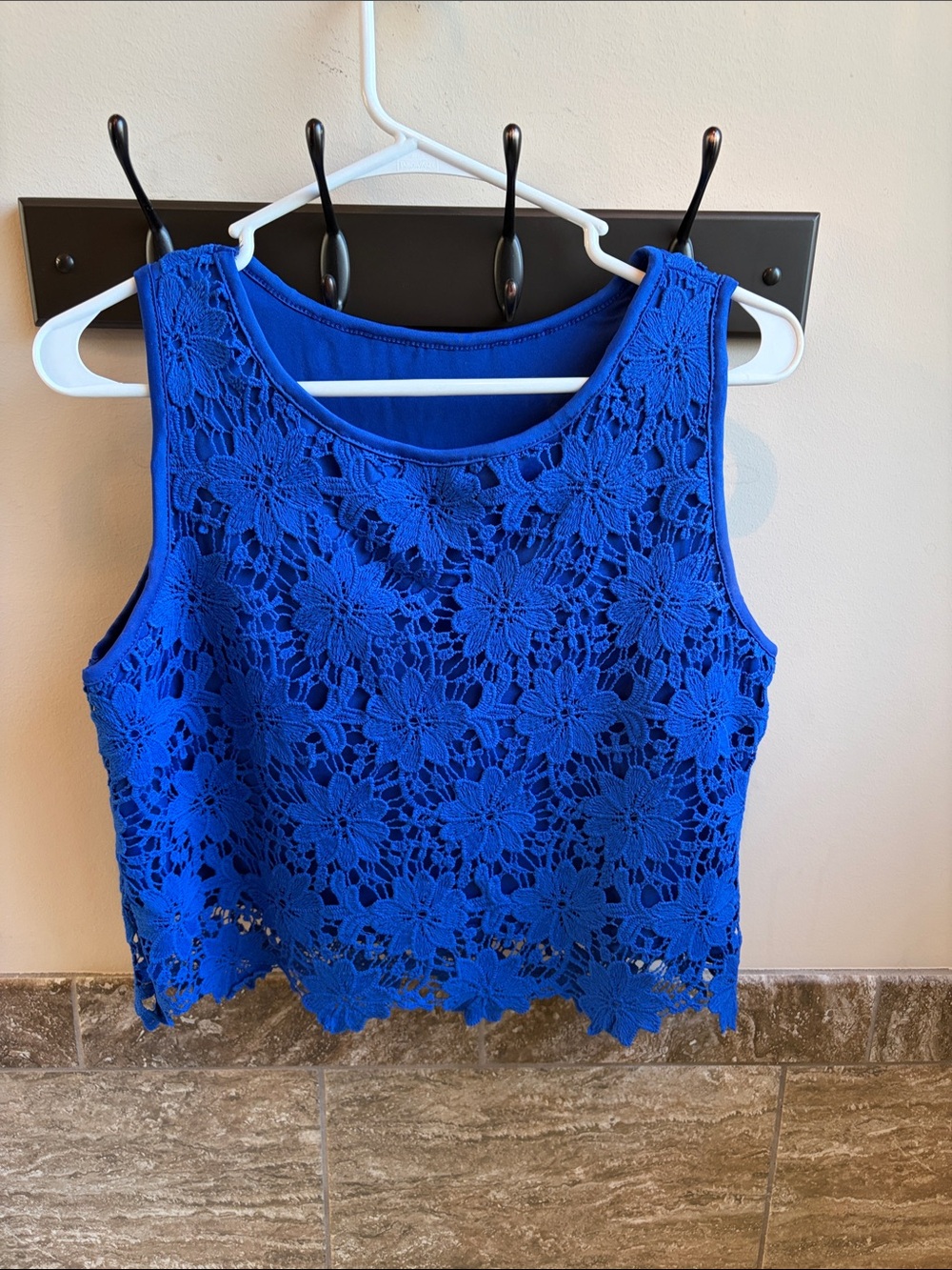 Blue Floral Crochet Sleeveless Top